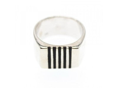 Men's 925 Sterling Silver Black Enamel Inserts Signet Ring Size 9.5