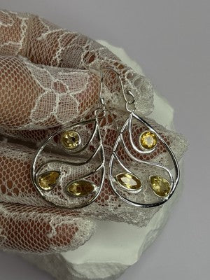 925 Sterling Silver Citrine Earrings Length 1.8 Inch