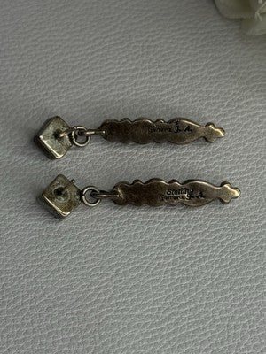 Vintage Jeneva J.A. 925 Sterling Silver Black Onyx Earrings Length 1.60 Inch