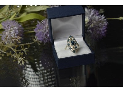 925 Sterling Silver Aquamarine & Colorless Quartz Ring Size 7.25