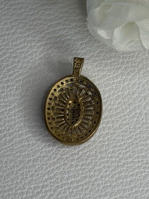 925 Sterling Silver Gold Plated Sapphire & Beryl Pendant Length 1 Inch