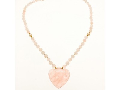 14K Yellow Gold Rose Quartz "Angel Heart" Necklace Pendant