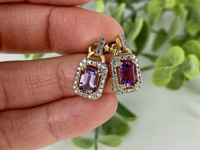 925 Sterling Silver Gold Plated Amethyst Stud Earrings