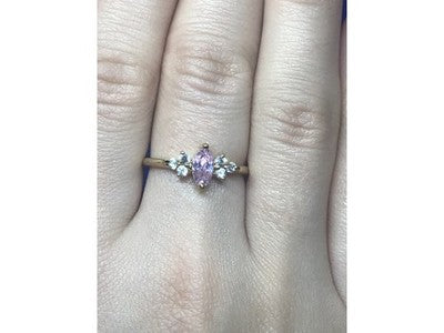925 Sterling Silver Gold Plated Pink & White CZ Ring Size 8