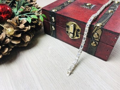 925 Sterlng Silver White/Colorless Spinel Bracelet Thailand Size 7.5 IN