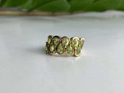925 Sterling Silver Gold Plated Peridot Ring Size 6.5