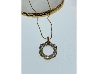 925 Sterling Silver Gold Plated Multi Gemstones "Spring" Chain With Pendant