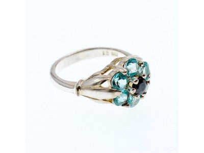 925 Sterling Silver Topaz & Black Onyx Ring Size 7