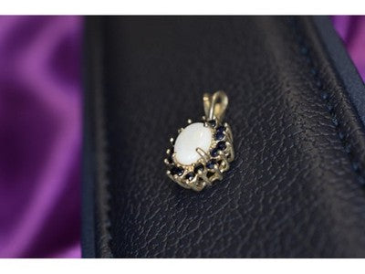 925 Sterling Silver Opal & Sapphires Pendant