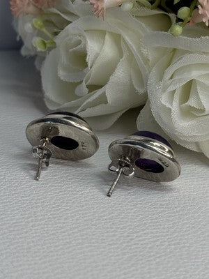 925 Sterling Silver Amethyst Earrings Length 0.75 Inch