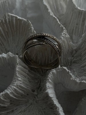 925 Sterling Silver White & Black Diamonds Ring Size 7