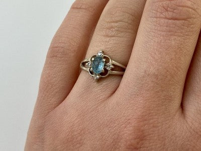 925 Sterling Silver Blue Spinel & CZ Ring Size 6.75