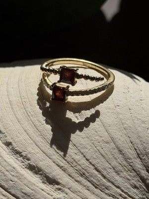 Modern Adjustable 14K Yellow Gold Garnet & Diamond Ring