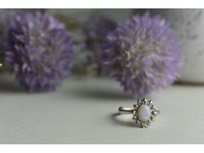 Vintage 925 Sterling Silver Opal & Quartz Ring Size 5.5