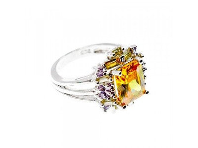 925 Sterling Silver Yellow & Purple CZ Ring Size 7