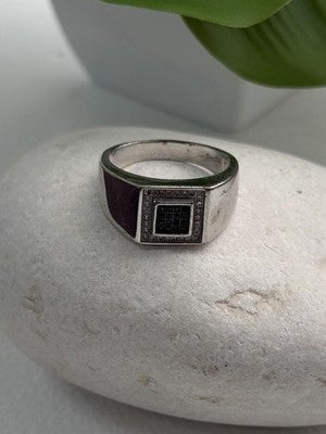 Men's 925 Sterling Silver White & Black Diamonds 0.17 ctw Ring Size 10