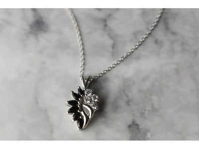 925 Sterling Silver Dark Blue Spinel & CZ Chain With Pendant