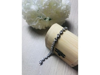 925 Sterling Silver White/Colorless Spinel Bracelet Size 6.7 IN