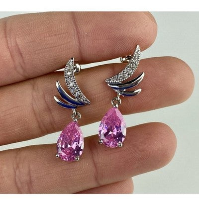 Stud Earrings With Pink & White CZ