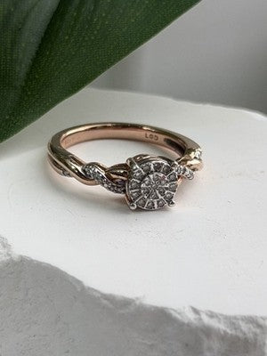925 Sterling Silver Rose Gold Plated Diamond 0.07 ctw Ring Size 7
