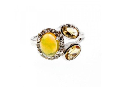 925 Sterling Silver Opal, Heliodor & CZ Ring Size 6