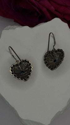 Vintage 925 Sterling Silver Blue Turquoise Heart Earrings