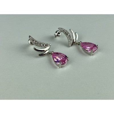 Stud Earrings With Pink & White CZ
