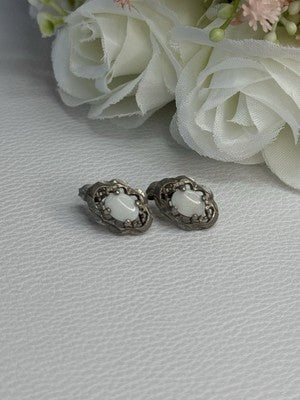 Vintage 925 Sterling Silver Opal Earrings Length 0.56 Inch