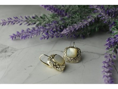 925 Sterling Silver Mother Of Pearl "Openwork" Earrings
