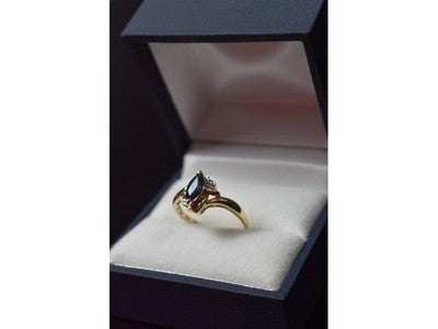 10K Yellow Gold Blue Topaz & Diamonds Ring Size 8