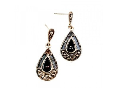 Vintage 925 Sterling Silver Onyx Stud Earrings