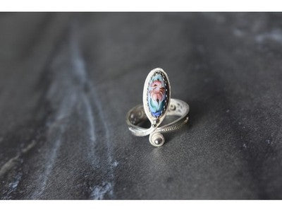 Ring with Enamel "Flowers" Size 6.5