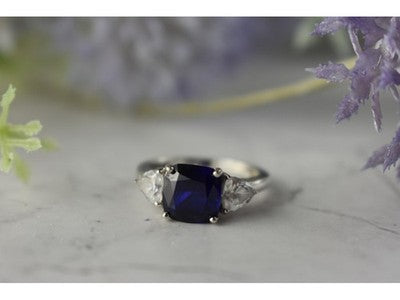 925 Sterling Silver Sapphire & CZ Ring Size 6.5