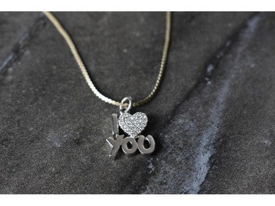 925 Sterling Silver CZ "I Love You" ?Hain With Pendant Italy