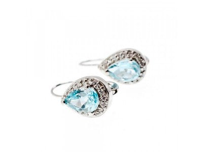 925 Sterling Silver Blue Topaz & CZ Earrings