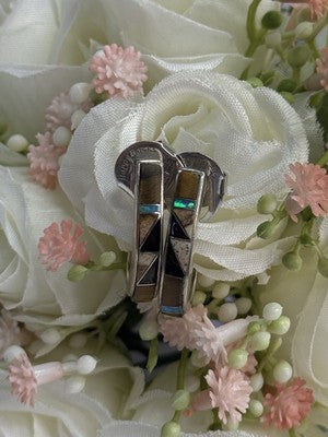 925 Sterling Silver Agate & Opal Earrings Length 0.95 Inch