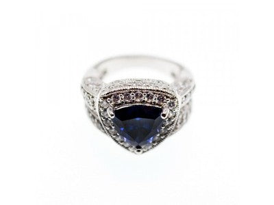 925 Sterling Silver Blue Sapphire and CZ Ring Size 5