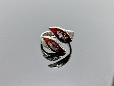 925 Sterling Siamese Silver Enamel Ring Size 5.5 (Adjustable)
