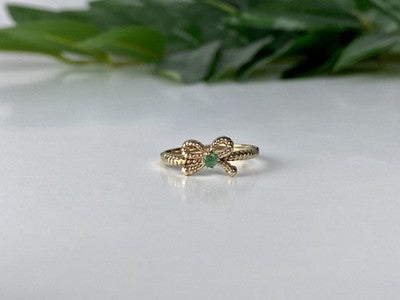 10K Yellow Gold Emerald BOW Ring Size 7.25