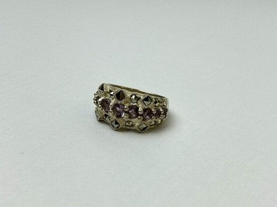 925 Sterling Silver Iolite & Marcasite Ring Size 6.5