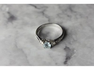 925 Sterling Silver Blue Spinel and CZ Ring Size 7.5