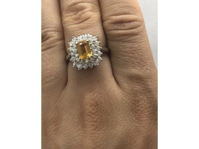 925 Sterling Silver Citrine & CZ Ring Size 7.5