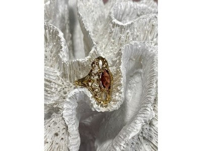 925 Sterling Silver Gold Plated Almandine Openwork Ring Size 9