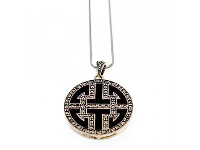 925 Sterling Silver Agate & Marcasites Chain With Pendant
