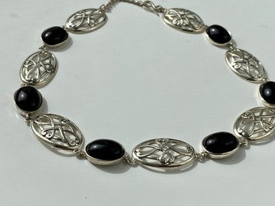 Vintage 925 Sterling Silver Black Onyx Necklace