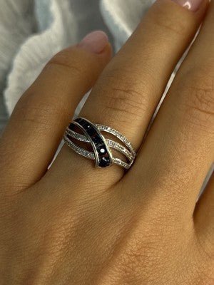 10K White Gold Sapphire & Diamond Ring Size 7