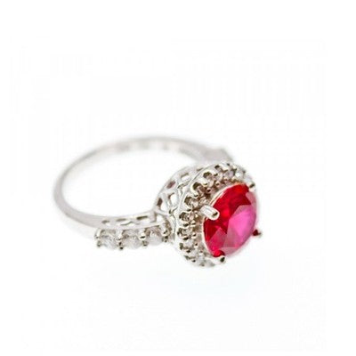 925 Sterling Silver Red Spinel & CZ Ring Size 7