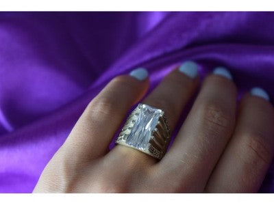 925 Sterling Silver CZ & Marcasites Ring Size 6.5