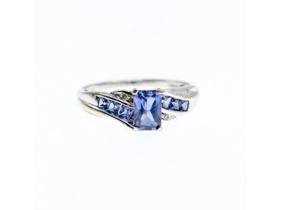 10K White Gold Iolite & Diamonds Ring Size 6.5