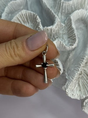 925 Sterling Silver Garnet Heart Cross Length 1.2 Inch